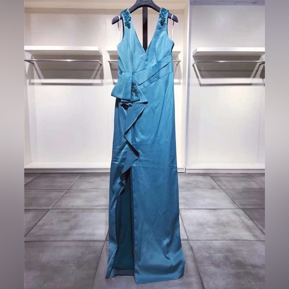 US 2 MARCHESA NOTTE Embellished ruffled satin-crepe gown NWT - Picture 5 of 12